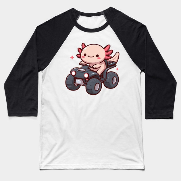 Cute axolotl on ATV Baseball T-Shirt by fikriamrullah